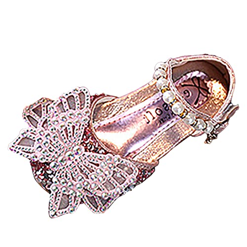 Girls White Dress Shoes Spring and Summer Girls Sandals Dress Performance Dance Shoes Pearl Rhinestone Bow Shoes (Pink #1, 12.5 Little Child)