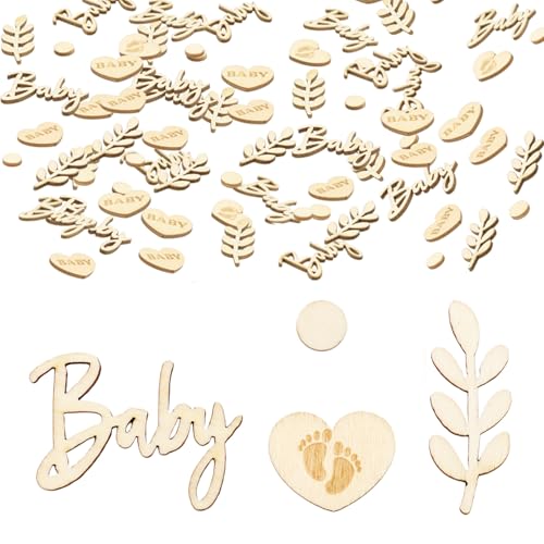 Scettar 120 Pcs Baptême Confettis en Bois, decoration bapteme garcon et fille, Décoration de Table pour Communion Décoration de Table Festive