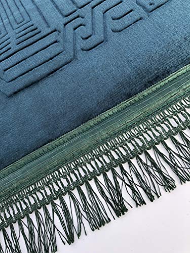 Prayer-Rug-Muslim-Mat-Islamic-Thick-Large-Padded-Sajadah-for-Kids-Men-Women-with-Islam-Prayer-Beads-for-Eid-Travel-Ramadan-Soft-Luxury-Great-for-Knees-and-ForeheadGreen