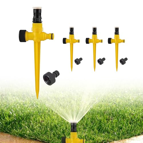 4 Piezas Aspersores de Riego Cesped,Aspersor de Jardín Giratorio 360°Se Puede conectar en Serie,Aspersor Automático de Césped Multifunción para Riego de Jardín(Amarillo).