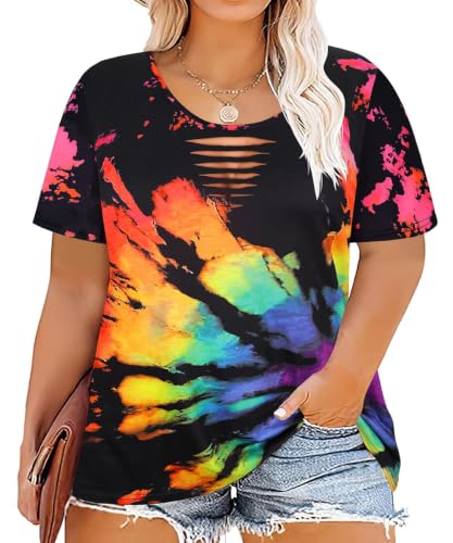Image of CARCOS Plus Size Tops for Women Short Sleeve Shirts Basic Tee Solid Color Blouse V Neck Tunic Loose Fit Tshirts Summer XL-5XL
