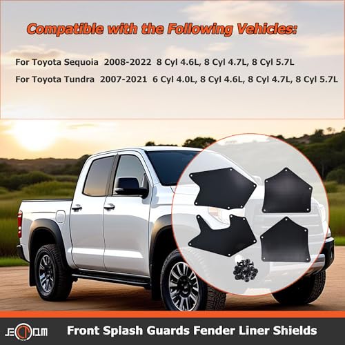 Image of Front Splash Guards Fender Liner Shields with Clips Compatible with Toyota Sequoia Tundra Splash Shield Fender Liner Apron Seal Replace for 53739-0C020 53736-0C030 53737-0C030