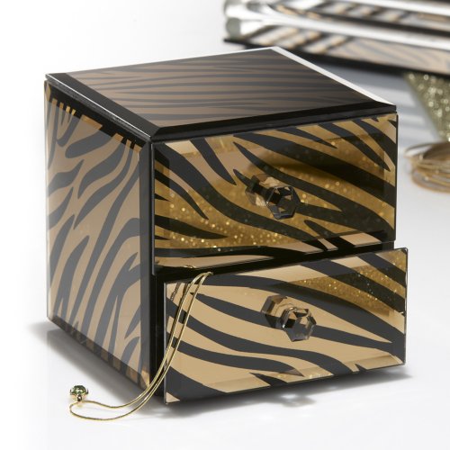Accents by Jay Brown Zebra Mirror Jewelry Box, 4.75 by 4.5 by 4.75-Inch