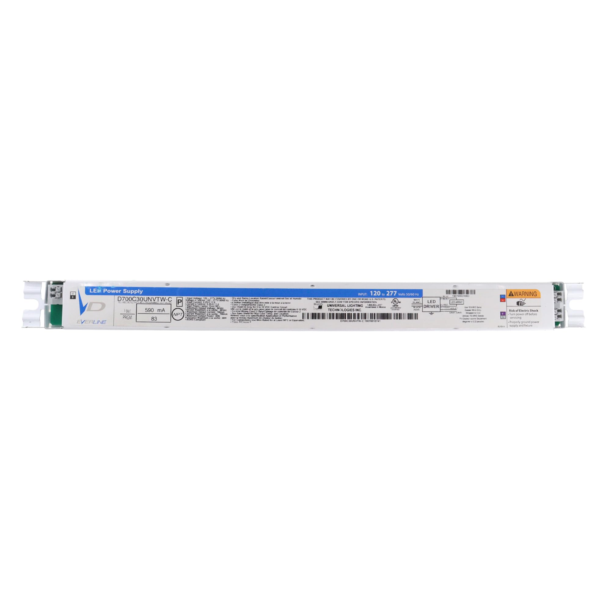 Universal Lighting Technologies D700C30UNVTW-C 0-10V Dimmable LED Driver, 56Vdc, 30W, 590mA, 120-277V