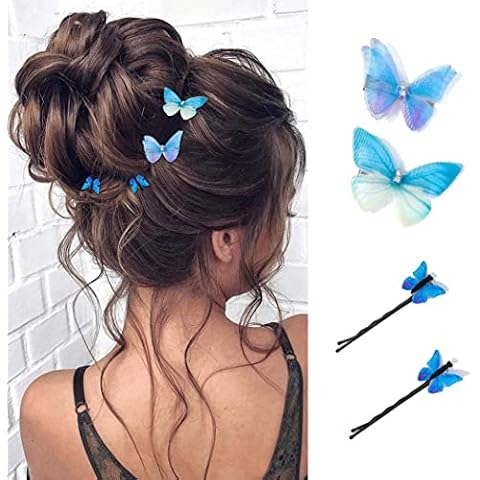 Bartosi Hair Clips Butterfly Hair Barrettes Fabric Fashionable Bobby Pins Rhinestones Decorative Bobby Pin Hair Accessories for Women and Girls Pack of 4 Cover