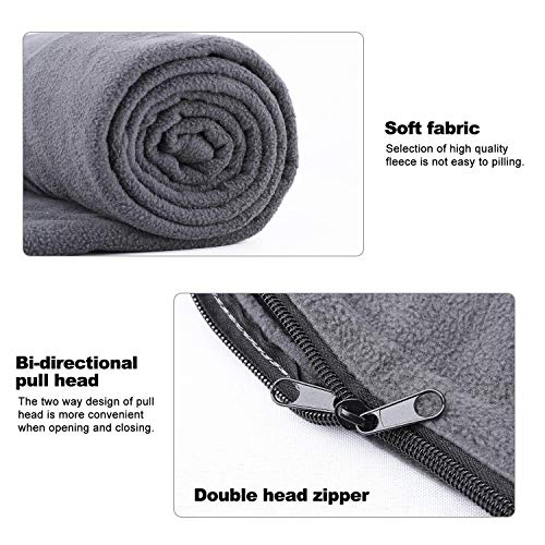 Xinwe Fleece Sleeping Bag Liner Travel Sheet Camping Sleep Sack Ultralight Zippered Storage Bag Full Sized Zipper Backpacking Blanket for Traveling, Camping, Hiking, Outdoor Activities (Grey) - Thumbnail 3