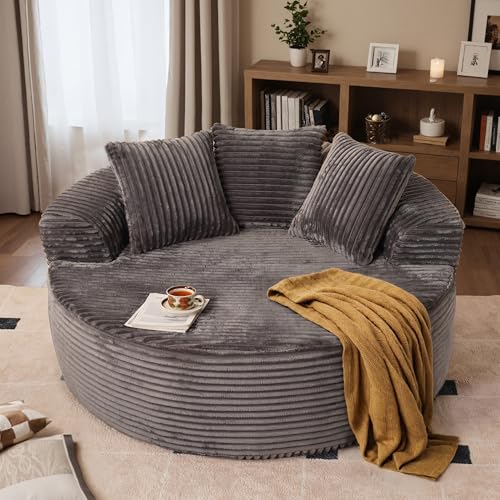 Image of HOOOWOOO Cloud Round Couch for Living Room,Oversized Single Sofa No Assembly,Matching Plush Corduroy Chaise Lounge Accent Chair for 1 to 2 Persons(Gray)