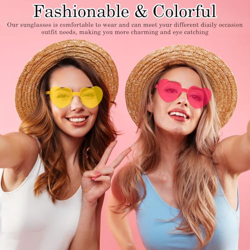 12 Pairs Heart Shaped Sunglasses Heart Glasses Rimless Sunglasses Bulk for Women Birthday Bachelorette Party Favor2