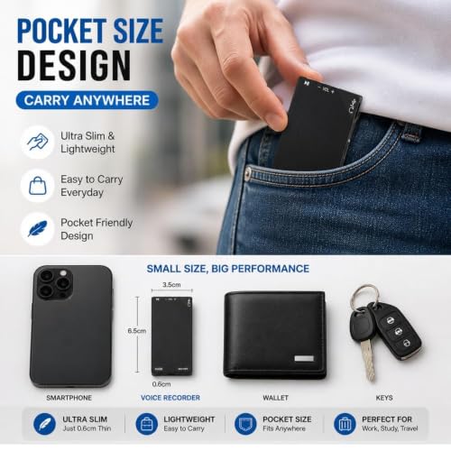 Image of DDLC Digital Mini Voice Recorders -Small Hidden Spy Super Long Storage Capacity 64GB | Date & Time Stamp | Easy to Use | Crystal Clear Sound Digital Recording Mp3 Player (DVR 64GB)