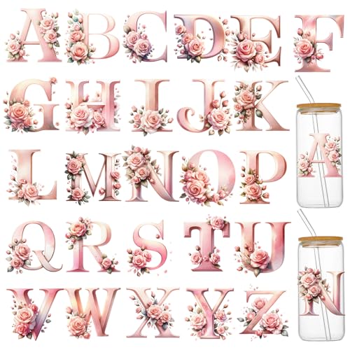 Letter UV DTF Cup Wraps for 16 oz Glass Cups- 26 Sheets Uvdtf Cup Wraps Vinyl Decals for Tumblers, Rub on Transfers for Crafts, Cold Transfer Stickers for Bookmarks, Wood Furniture, Water Bottles