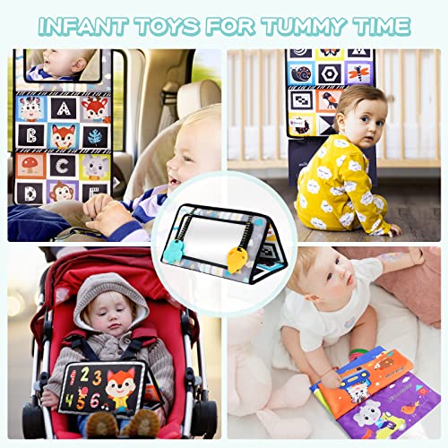 Tummy Time Mirror, Baby Mirror Tummy Time Toys With Cloth Book And Teethers, Rattle,Montessori Newborn Sensory Crawling Toys, High Contrast Black & White Infant Toys For Boys Girls 0 3 6 9 12 Month #TOP3