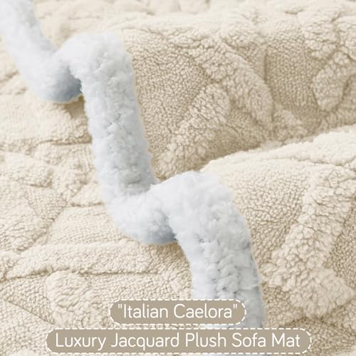 Image of HOKIPO Italian Caelora Sofa Cover L Shape 6 Seater Mat, 3+3, Pearl White