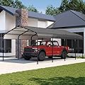 Aoxun 12x20 FT Metal Carport, Heavy Duty Carport Canopy with Galvanized Steel Roof & Frame, 12'W x 20'D x 8.8'H Metal Garage Building Car Ports Shed for Car, Boat, Pickup and Tractors