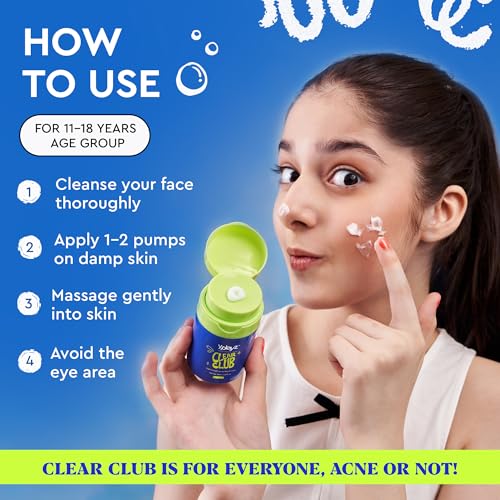 Image of YPlayZ Clear Club Acne Moisturizer Cream for Kids & Teens (11+ Years) 50ml | Pimple Cream for Acne-Prone Skin | Oil Control, Non-Comedogenic Face Cream | Lightweight Hydrating Moisturiser for Oily & Sensitive Skin