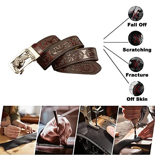 Men's Floral-Embossed Western Leather Belt - Adjustable With Click Sliding Tiger Engraved Buckle2
