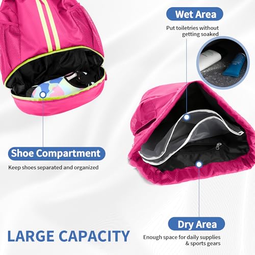 Image of JELUTAR Drawstring Backpack Gym Bag with Shoes Compartment, Rose