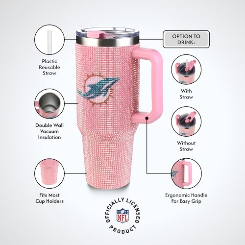 Image of The Memory Company Officially Licensed 40oz Pink Bling Game Day Tumbler, Miami Dolphins