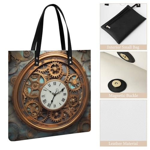 Mid Century Modern Art Cat Work Tote Bag for Women Leather Shoulder Bag with Magnetic Buckle Purse And Handbags3