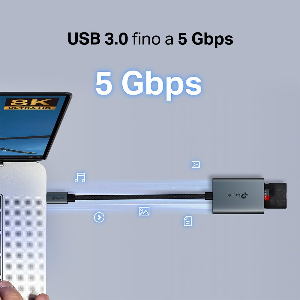 TP-Link UA440C UHS-II Lettore di Schede SD/microSD 4.0, USB 3.0 Type-C Velocità fino a 5 Gbps, Lettura/Scrittura Simultanea, Compatibile con Mac OS, Windows, iPadOS, iOS, Android, Linux OS e Chrome OS