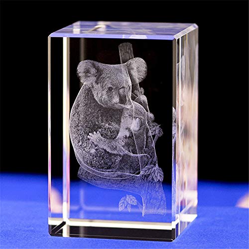 Figura de oso koala de cristal de cristal, grabado con láser, 3D, diseño de oso koala, con caja de regalo (50 x 50 x 80 mm) Cover