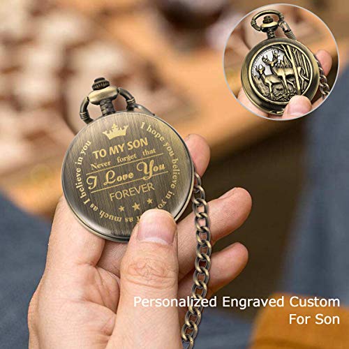 Image of SIBOSUN Pocket Watch with Chain Oversized 50MM 1.96 Inch Deer Reindeer Woodland Men Vintage Box Quartz Pocket Watches Analog