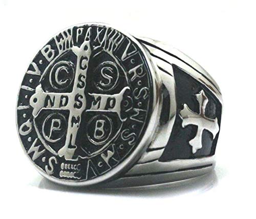 Anel São Bento Católico Cruz Cristão Templário De Aço Inox 316 (25)