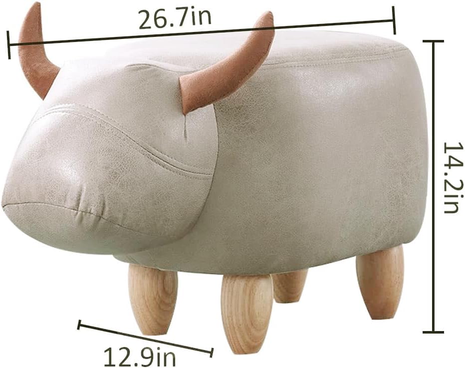WAYUTO Animal Footstool Upholstered Ottoman Cow Bench for Living Room Dorm Foot Rest Step Stool Padded Seat Chair Wood Foot Heavy Duty Decorative
