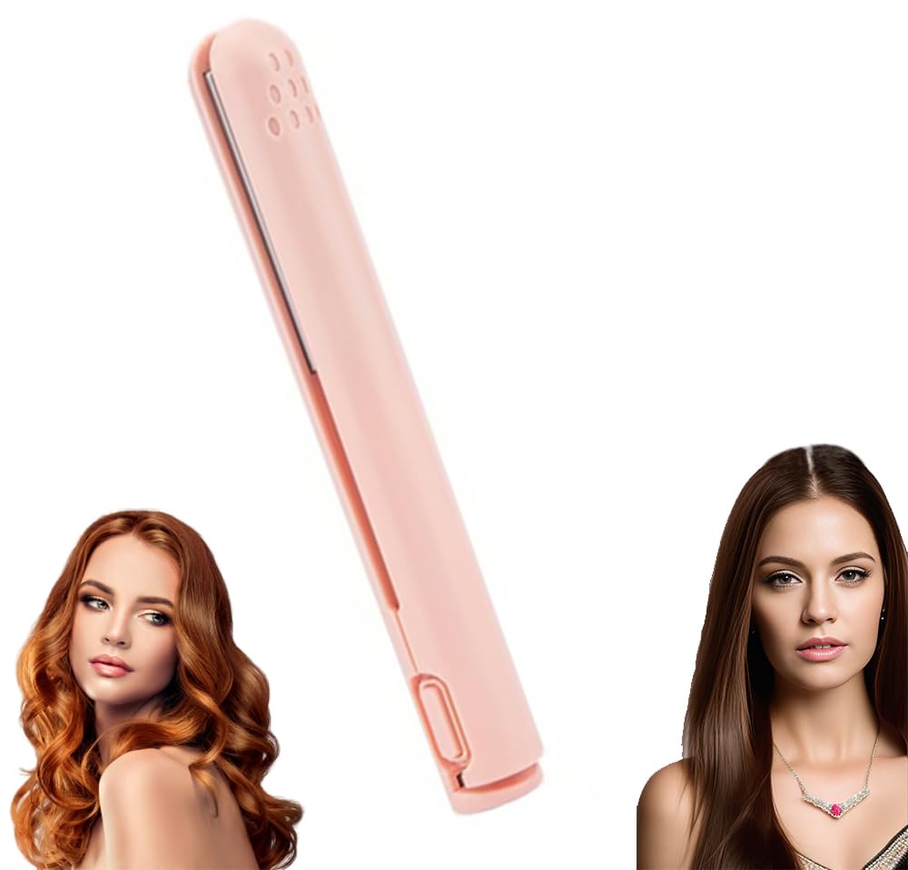 2025 New 2 in 1 Mini Curling Wand and Hair Straightener, Portable Mini Dual Purpose Curling Iron for Short Hair, Travel Size Mini Curling Iron (Pink)