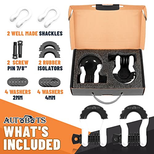 Autobots Bow Shackles 3/4" D Ring Shackle (2 Pack), 48,000Ib Break Strength With 7/8" Pin, 2 Isolator And 4 Washers Kit For Offroad Jeep Vehicle Truck Recovery White #TOP5