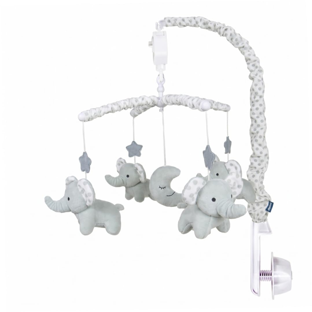 Tsawntd Cot Mobile, Sound & Sensory Baby Cot Mobile with Wind-Up Music Box Rotating Elephant Plush Toys for Newborns Boys Girls