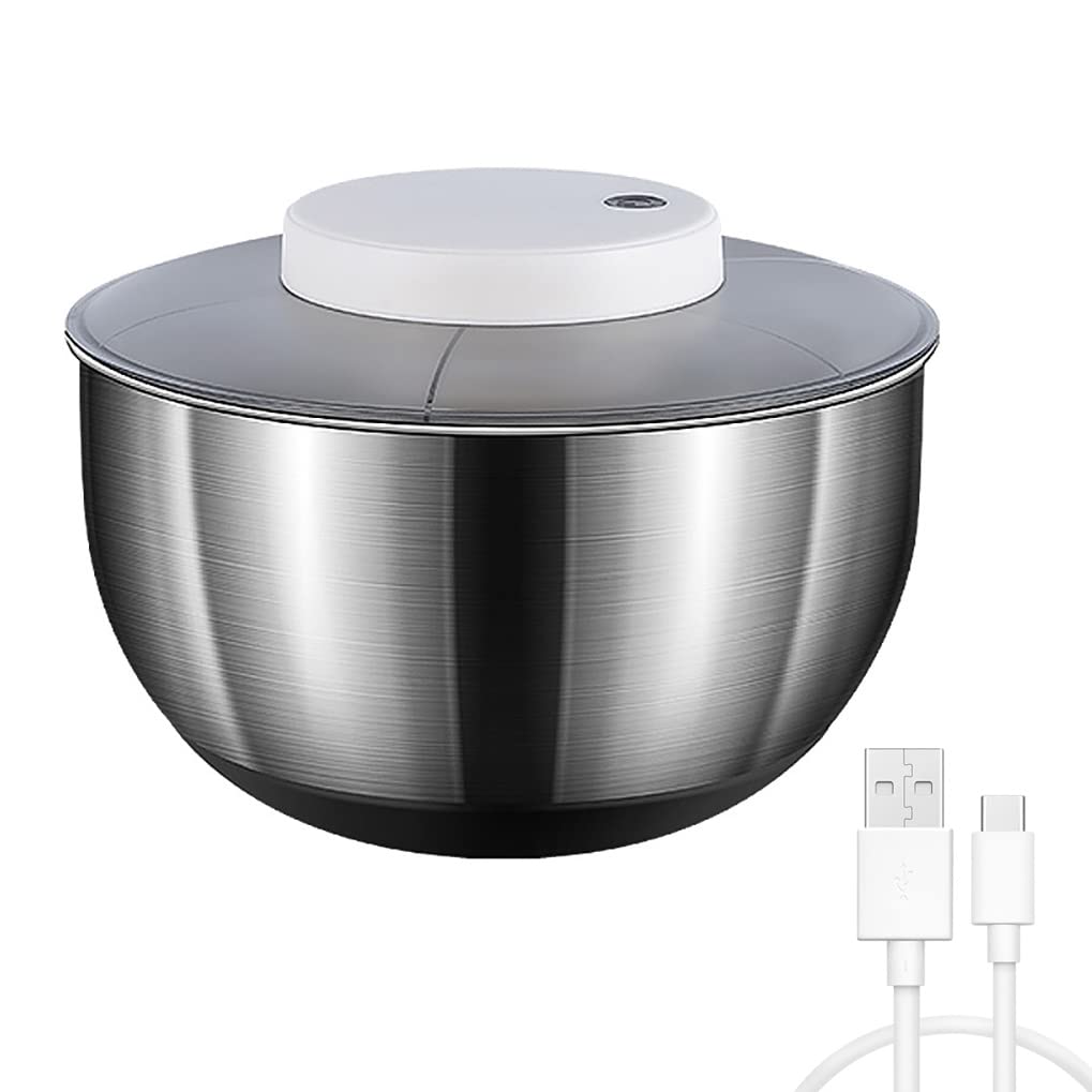Elektrische Salatschleuder USB Wiederaufladbare Salatschleudern zum Waschen und Trocknen von Salat, Edelstahl 5L Salatschüssel fur Sieb, Gemüse und Obst