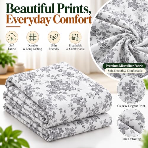 Image of Cottington Lane Cotton Single Bedsheet 68x90 Inch, Grey Bloom Elegance