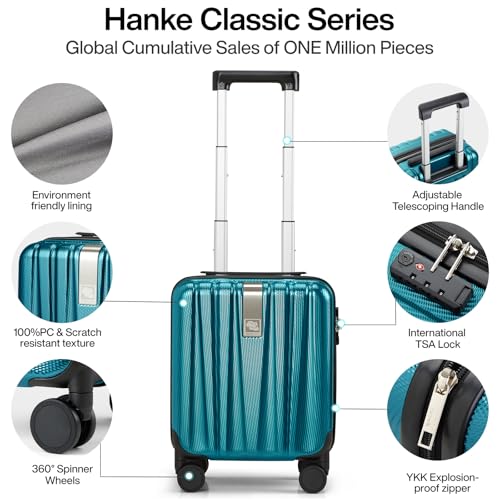 Image of Hanke 14 Inch Underseat Carry On Luggage with Wheels Hard Shell Suitcases Carry On Bag Lightweight Small Mini Suitcase Tsa Luggage for Travel. Caribbean Blue.