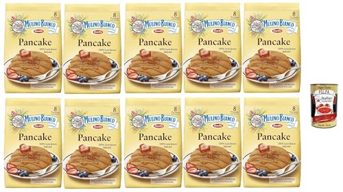 Mulino Bianco Pancake Mix, 10 x 280 g, con leche fresca italiana, 8 unidades por paquete, + polpa italiana gourmet 400 g