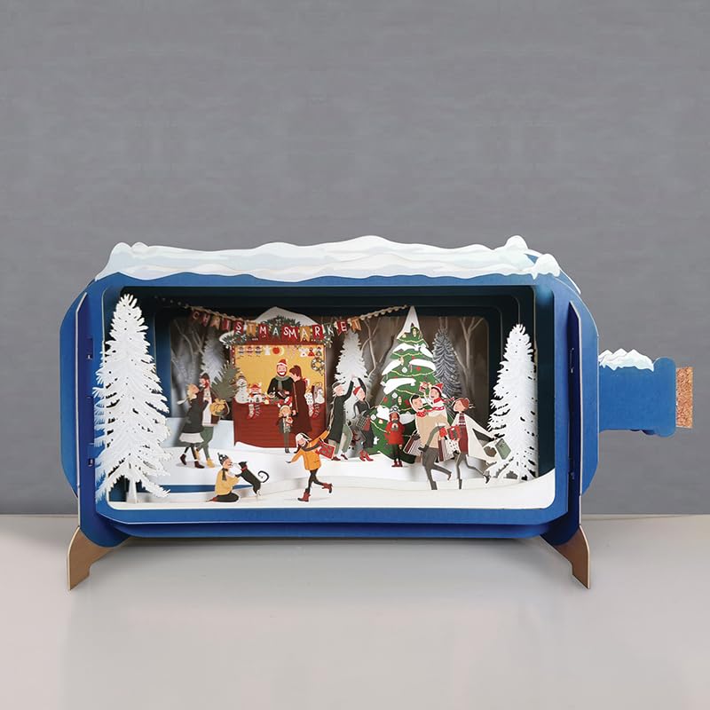 Message In A Bottle Festive Xmas Market Pop Up Christmas Card By Alljoy Cards XMIB073, Blue, 24cm x 12cm - Image 2