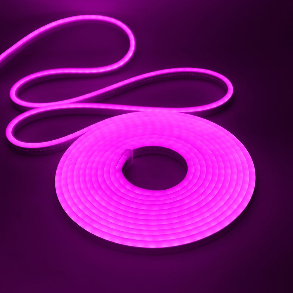 KISUFU DC 24V 2835 Neón Tira LED, 120 LED/M Tira de LED Flexible Impermeable IP67 Tira Luces para Dormitorio,Bar,Sala de juegos,Cumpleaños Decoración.(Sin fuente de alimentación)