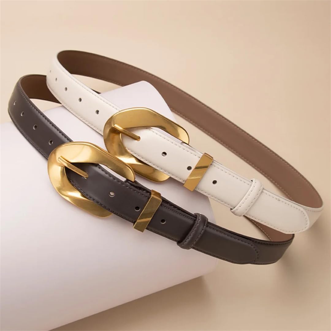 Cinturones de piel auténtica con hebilla dorada para mujer, cinturón elástico vintage para vestidos de mujer