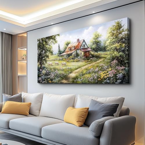 Canvas Wall Art for Living Room Wall Decor for Bedroom Office Wall Decorations Modern Grassland Paintings The Hut Pictures Artwork Room Aesthetic Home Decor Ready to Hang