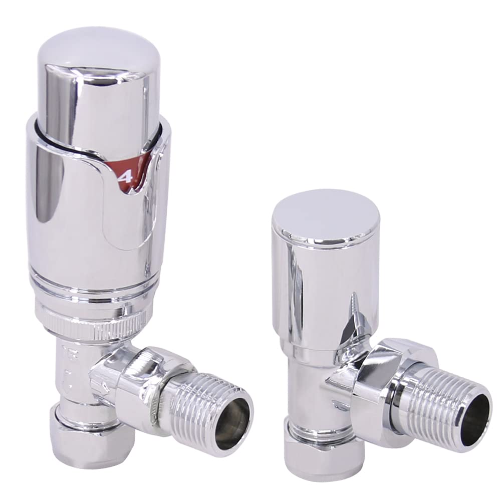 Nrg Angled - Chrome 15Mm Chrome Angled Trv Thermostatic Valves And Manual Angled Radiator Towel Rail Valves