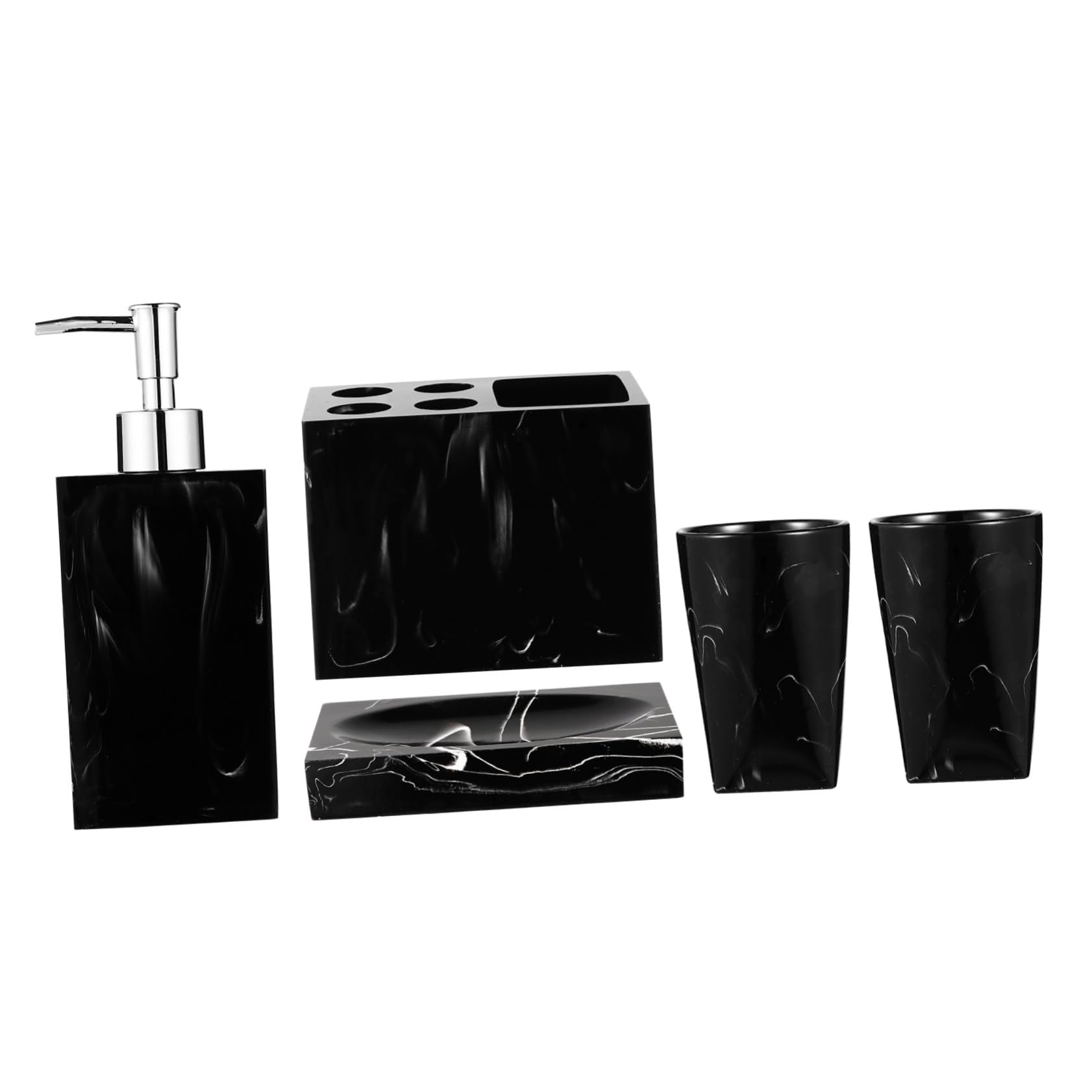 Ipetboom Conjunto Accesorios de Baño y Jabonera Negro 5 Piezas de Resina Soporte para Cepillos Fácil de Limpiar para Uso Práctico y Elegante