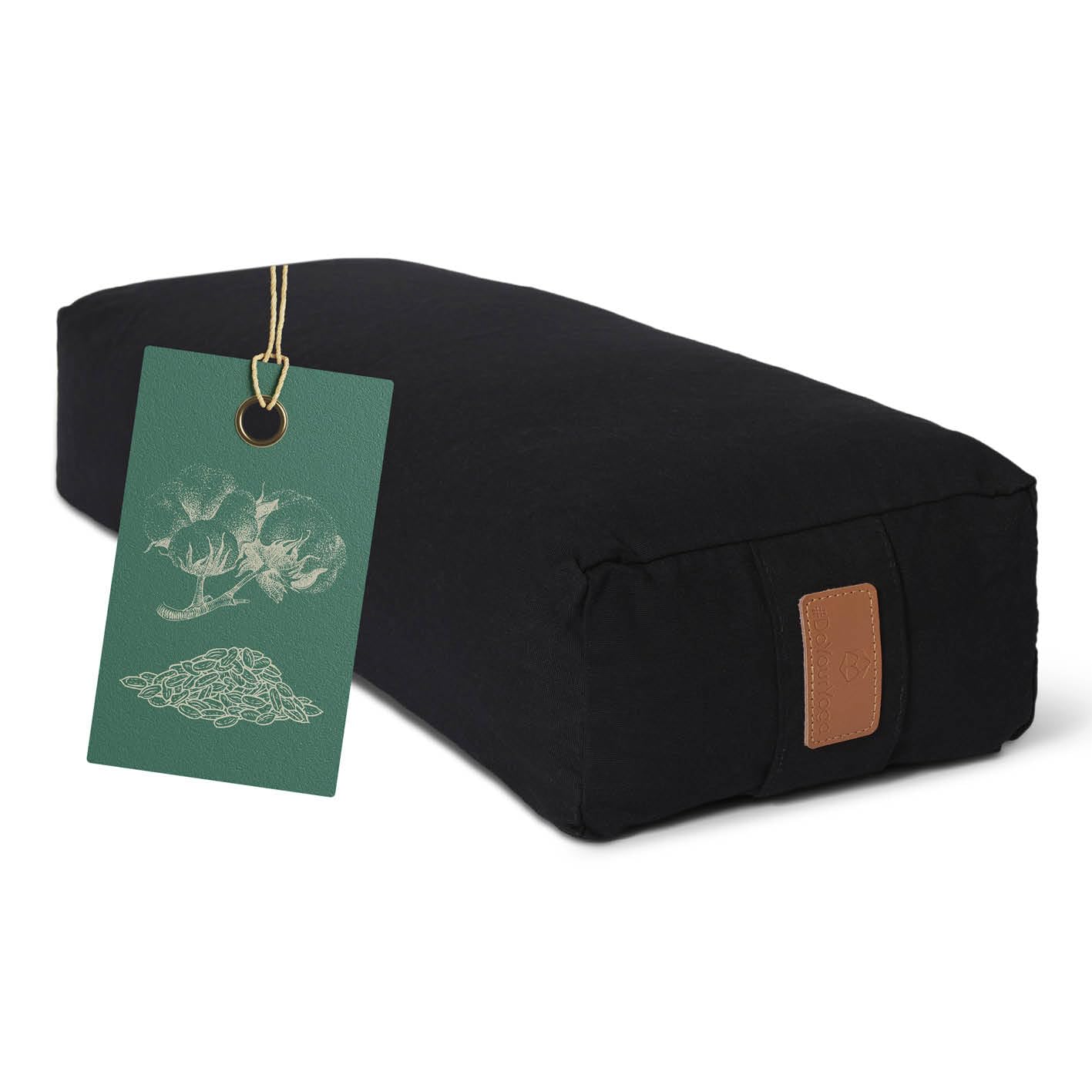 #DoYourYoga Bolster Yoga angolare »Paravati« con pula di Farro bio/Lung. ca 67cm e ca. 13cm Altezza - Ideale Come Cuscino Yoga/Cuscino zafu/Cuscino Meditazione/Supporto Meditazione. 100% Cotone- Nero