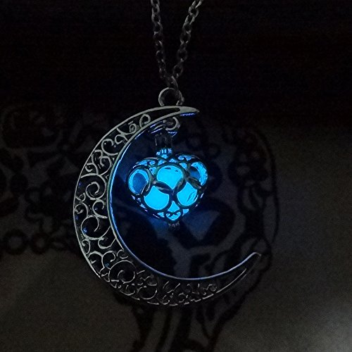 Aimimier Luminous Stone Necklace Moon Heart Pendant Necklace Halloween Fluorescent Necklace Glow in The Dark Accessories for Women2