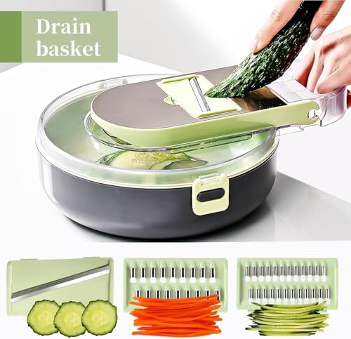 Image of Vegetable Chopper Multifunctional All in 1 Heavy Duty Manual Mandoline Food Dicer Slicer, Onion Dicer, Kitchen Chopper, Veggie Chopper with Container, Vegetable Slicer Cutter