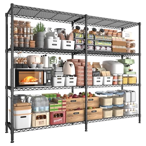 Image of REIBII 5-Tier Heavy Duty Metal Shelving, 1500LBS 72.4 inch H Storage Shelf | 300 lbs /shelf, reinforced steel with powder-coat, tool-free height clips, in-line or L-shape, leveling feet, 10-min assembly