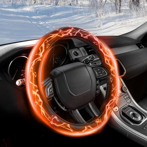 Heated Steering Wheel Cover – WARMITORY PU Leather 12V Quick Heating Car Hand...