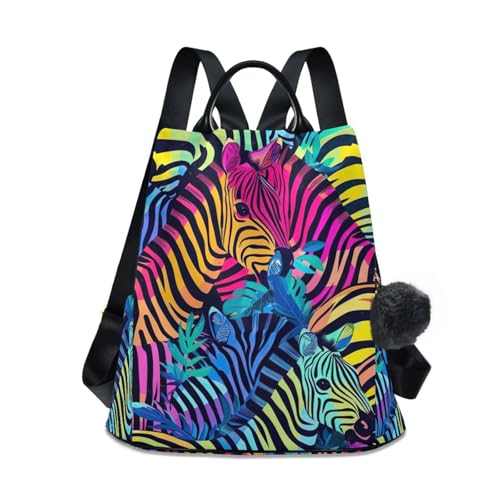 Mochila de cebra neón para mujer que evita robos gracias al cierre trasero