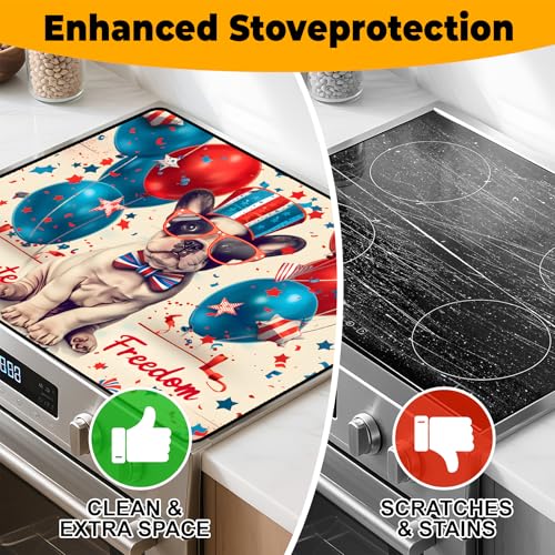 Image of Patriotic Stove Top Cover, Heat Resistant Electric Stove Protector Mat, Large Diatomite Kitchen Counter Mat, Independence Day Decor American Flag Kitchen Accessory (dog, 28x20 Inch)