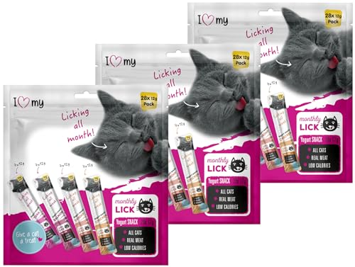 I Love My - Lickable Cat Treats - Variety Multipack 84 x 12g Sticks - Cat Treats - Cat Yoghurt - Cat Licks - Chicken, Tuna, Salmon, Shrimp