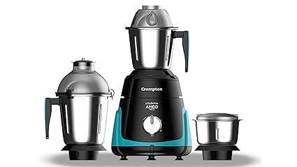 Crompton Ameo Neo 750 Watt Mixer Grinder with MaxiGrind and Motor Vent-X Technology, Leakage Free Jar, Chrome Plated Knob 3 Stainless Steel Jars 5 year Warranty On Motor(Black and green)