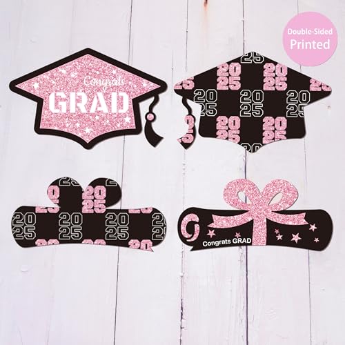 Image of Gexolenu 30 PCS Glitter Black and Pink Double-Sided Graduation Centerpieces for Tables, 2025 Graduation Table Toppers Party Centerpiece Sticks Party Supplies, Set of 5